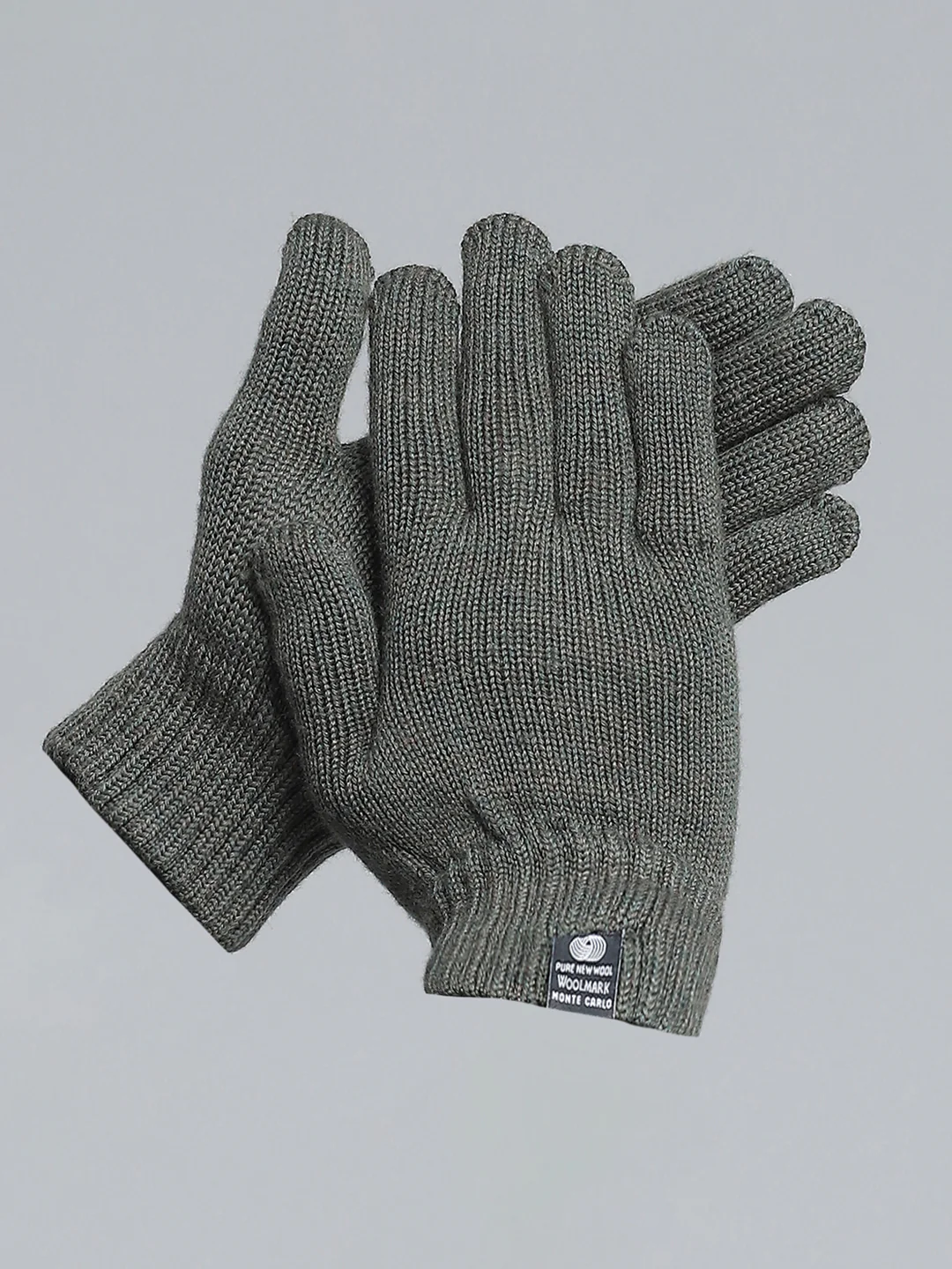 Men Olive Self Design Gloves - Image 2
