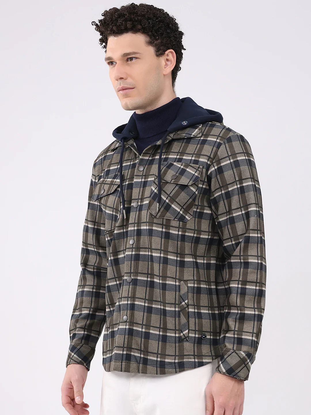 Men Olive Self Design Hooded Full Sleeve Sweatshirt - Image 3