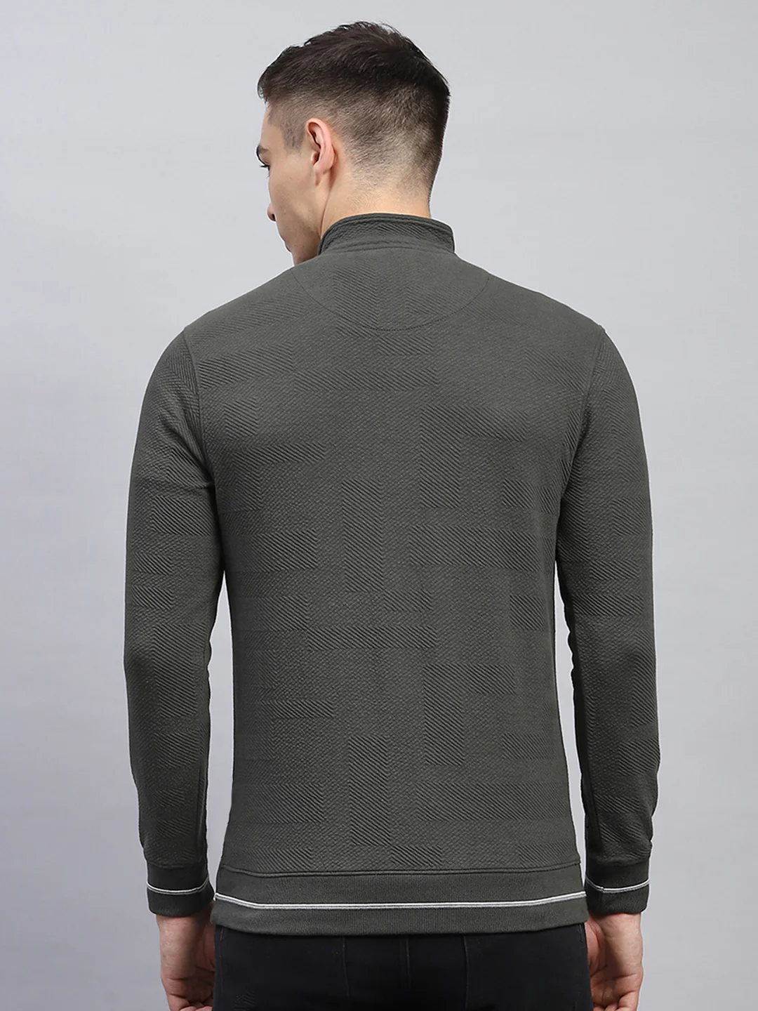 Men Olive Self Design Mock Neck Full Sleeve Winter T-Shirt - Image 5