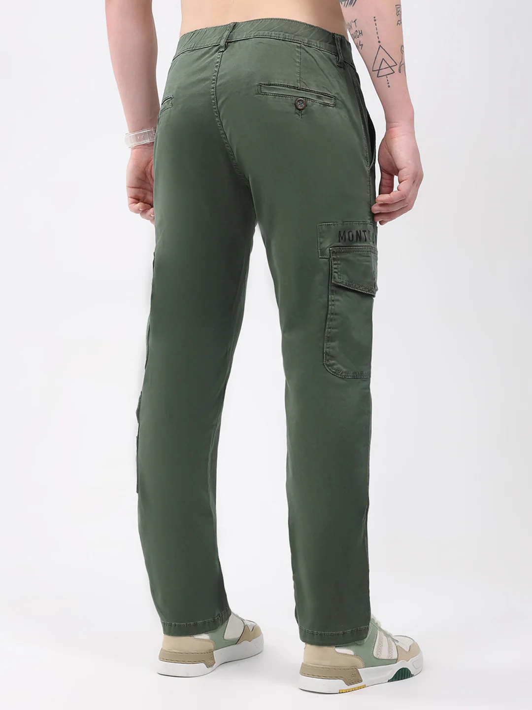 Men Olive Self Design Regular Fit Trouser - Image 5