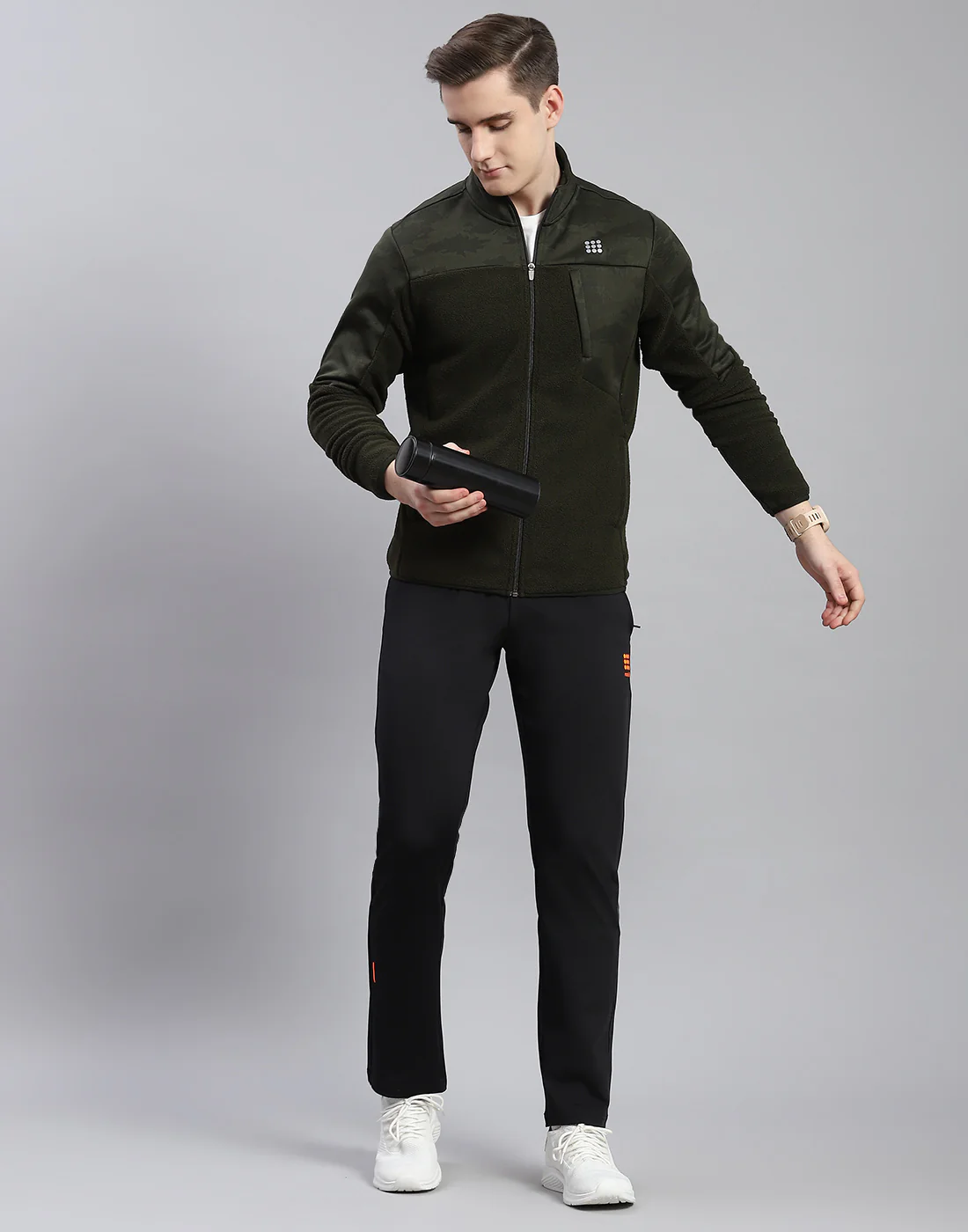Rock.it Men Olive Self Design Stand Collar Full Sleeve Sweatshirt - Image 2