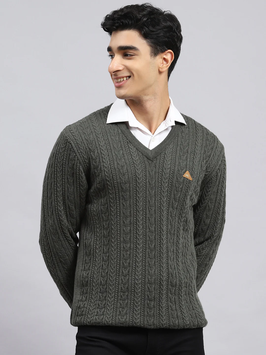 Men Olive Self Pullover - Image 2