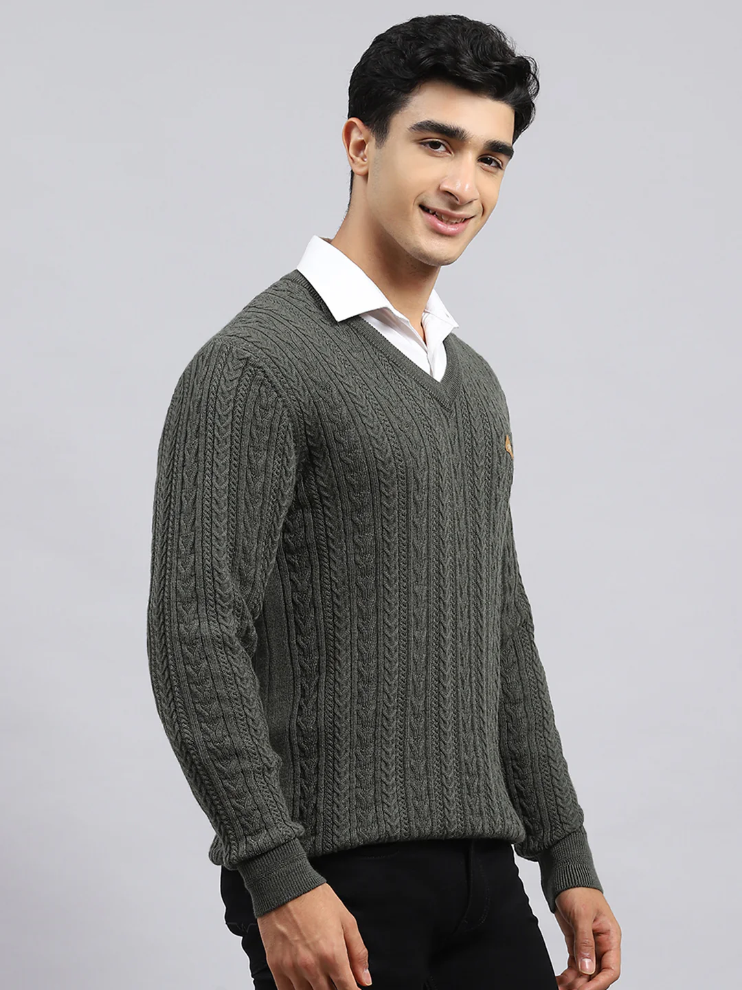 Men Olive Self Pullover - Image 3
