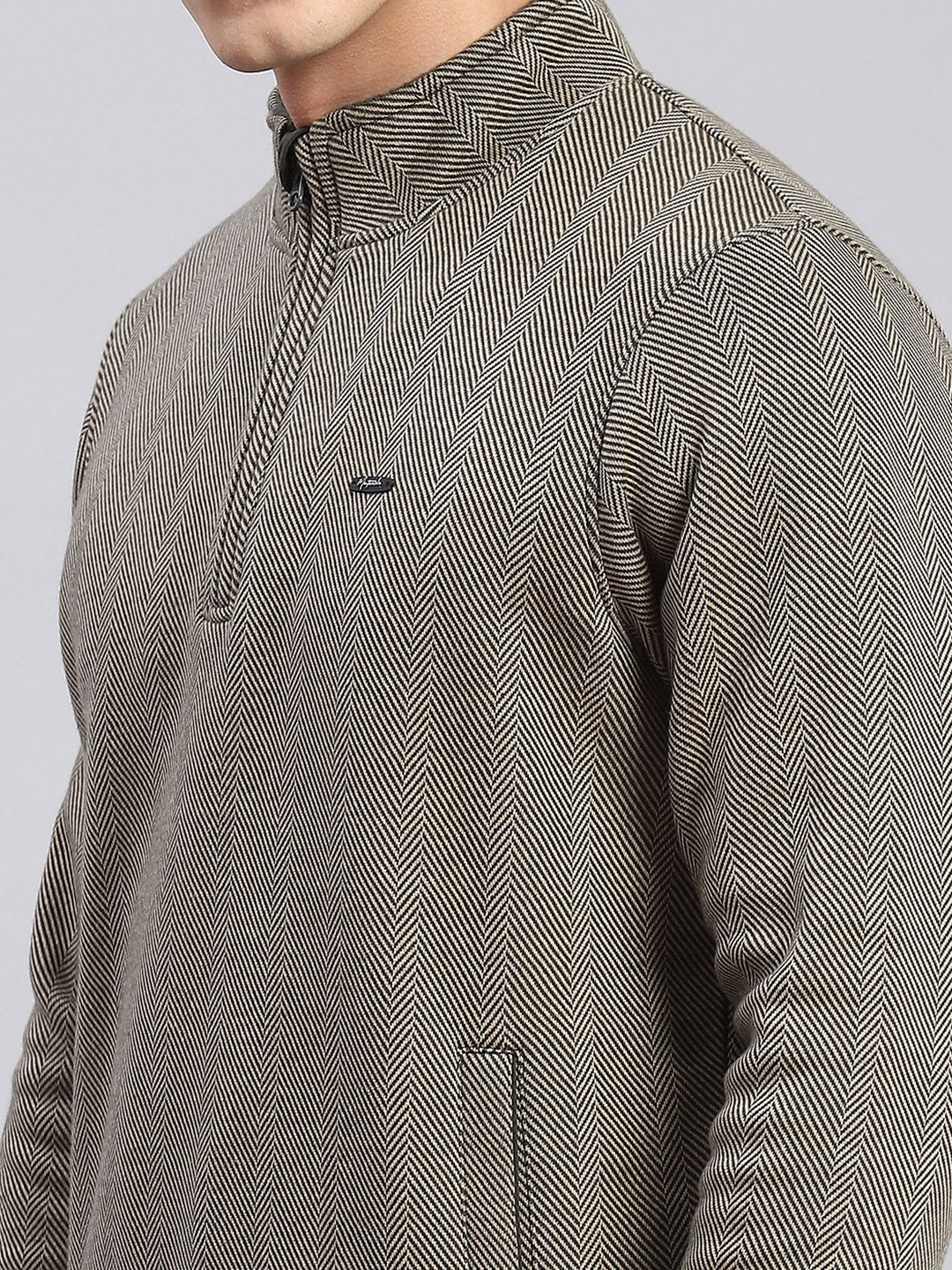 Men Olive Self Design T Neck Full Sleeve Sweatshirts - Image 7