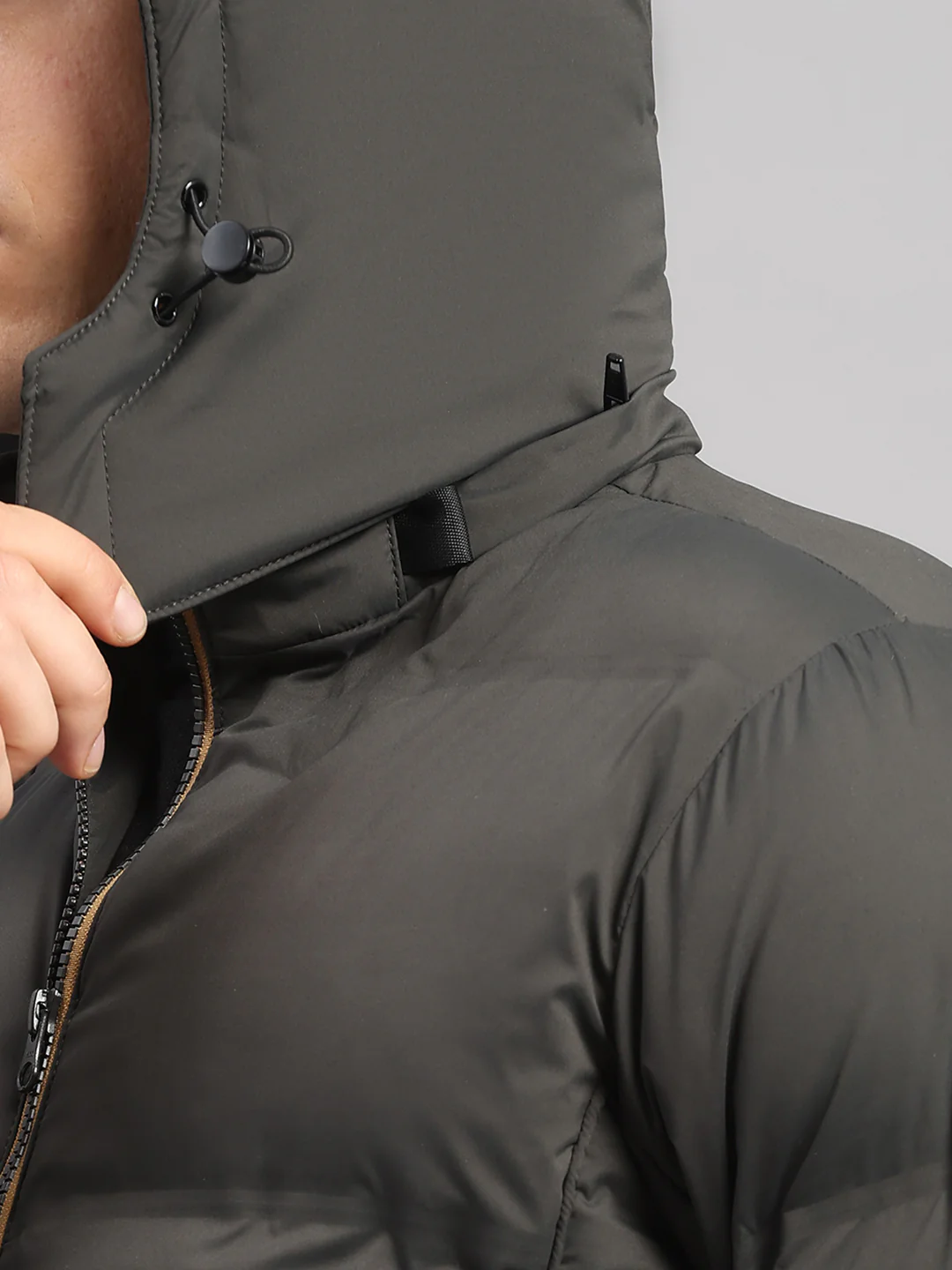 Men Olive Smart Hooded Jacket with Integrated Magnetic Earphones - Image 7