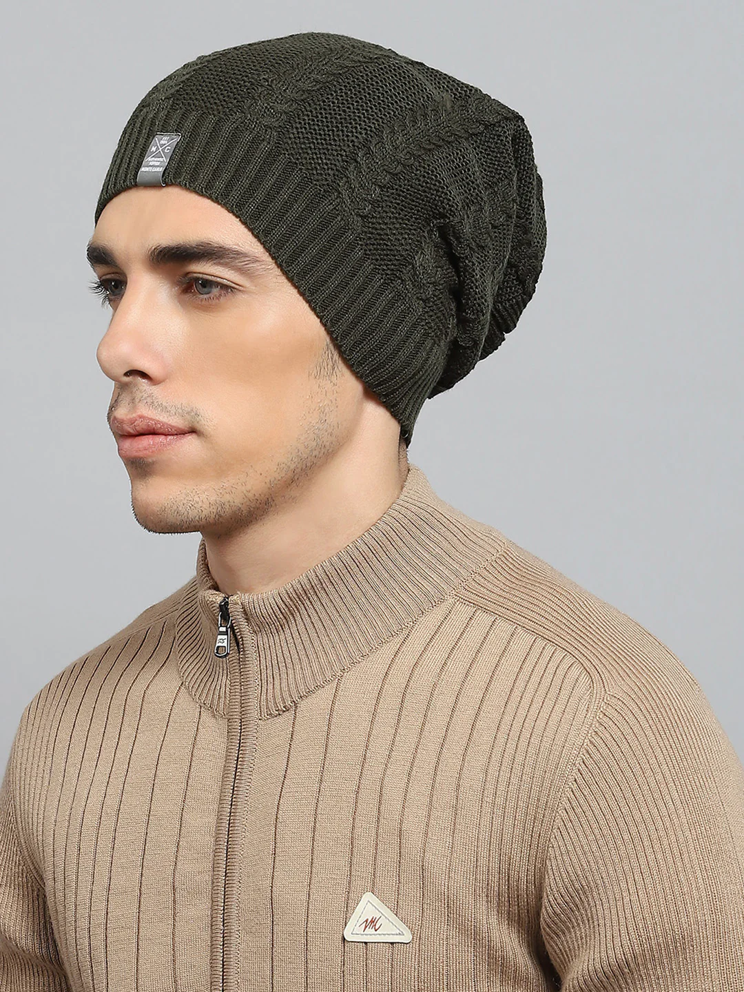 Men Olive Solid Cap - Image 3