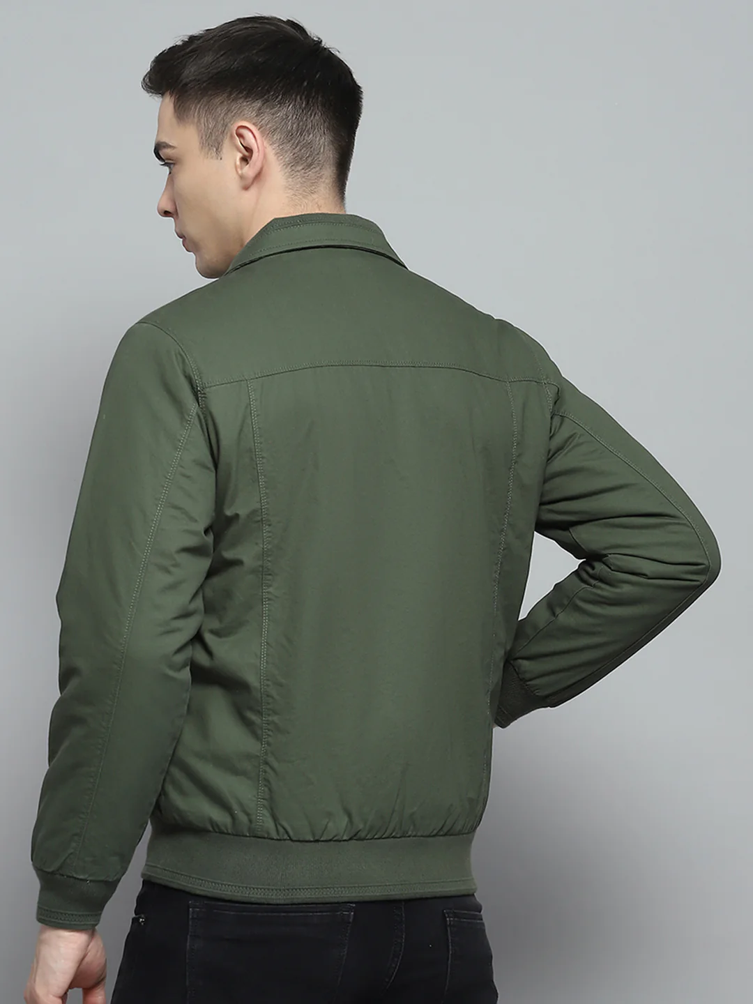 Men Olive Solid Collar Full Sleeve Jacket - Image 5