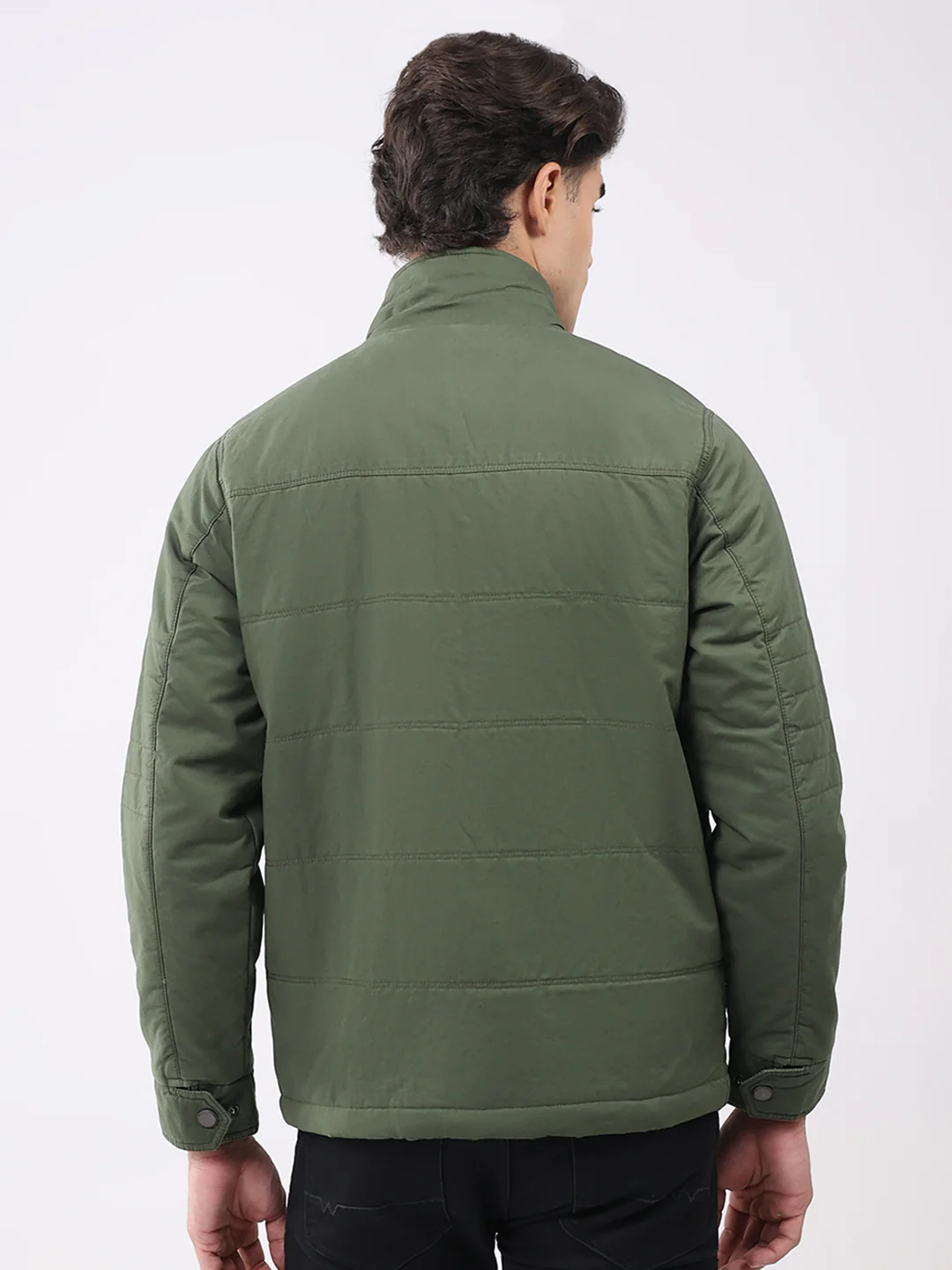 Men Olive Solid Collar Full Sleeve Jacket - Image 5