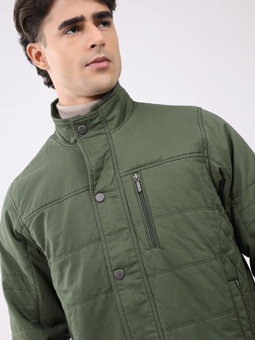 Men Olive Solid Collar Full Sleeve Jacket - Image 7