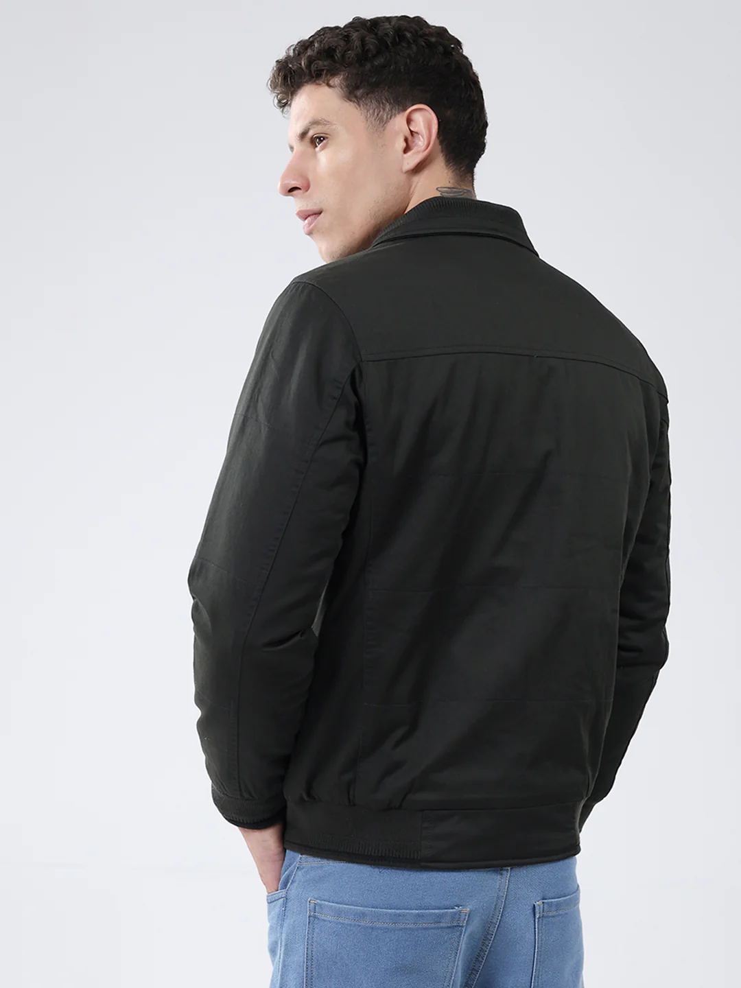 Men Olive Solid Collar Full Sleeve Jacket - Image 5