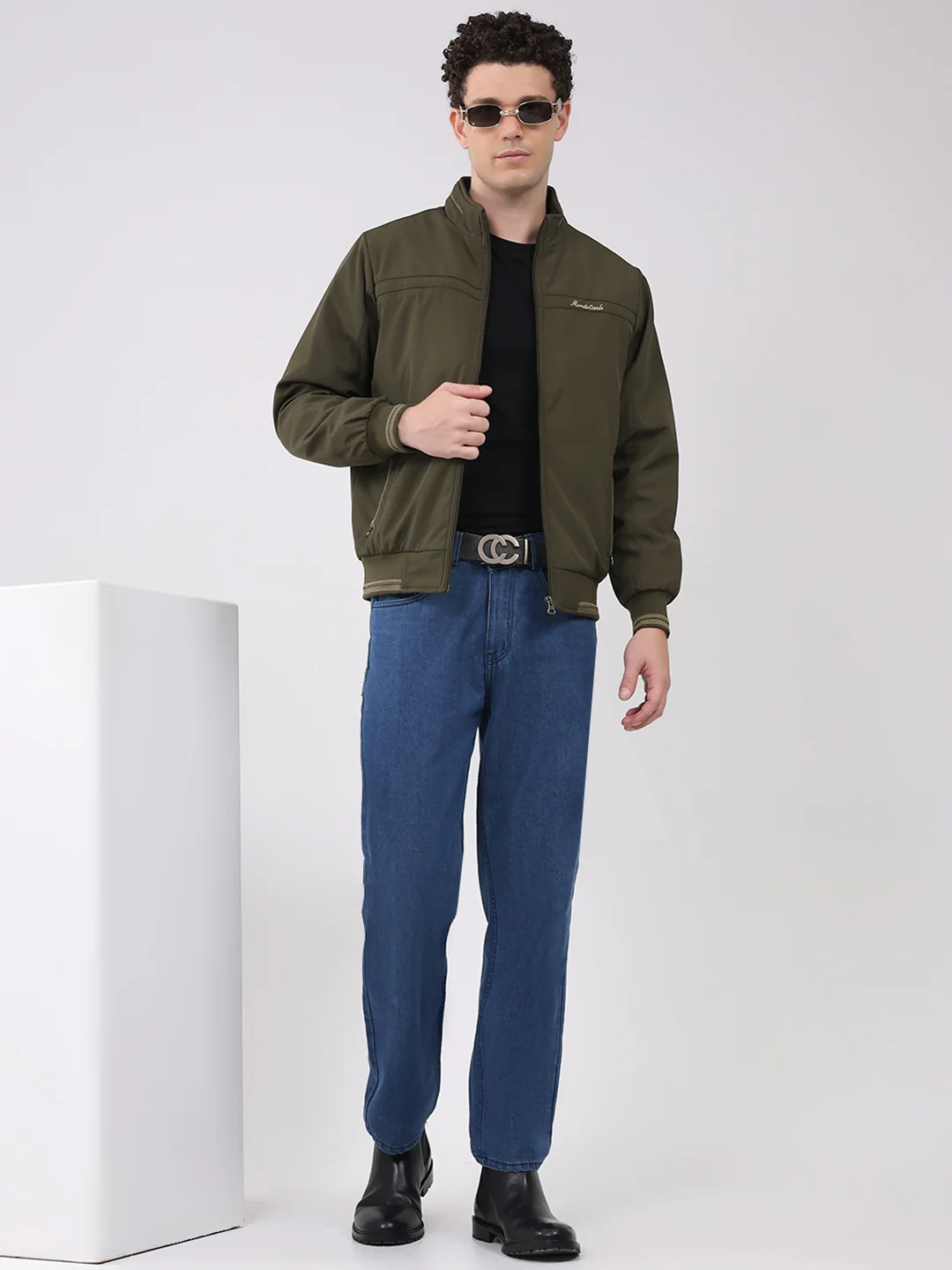 Men Olive Solid Collar Full Sleeve Jacket - Image 2