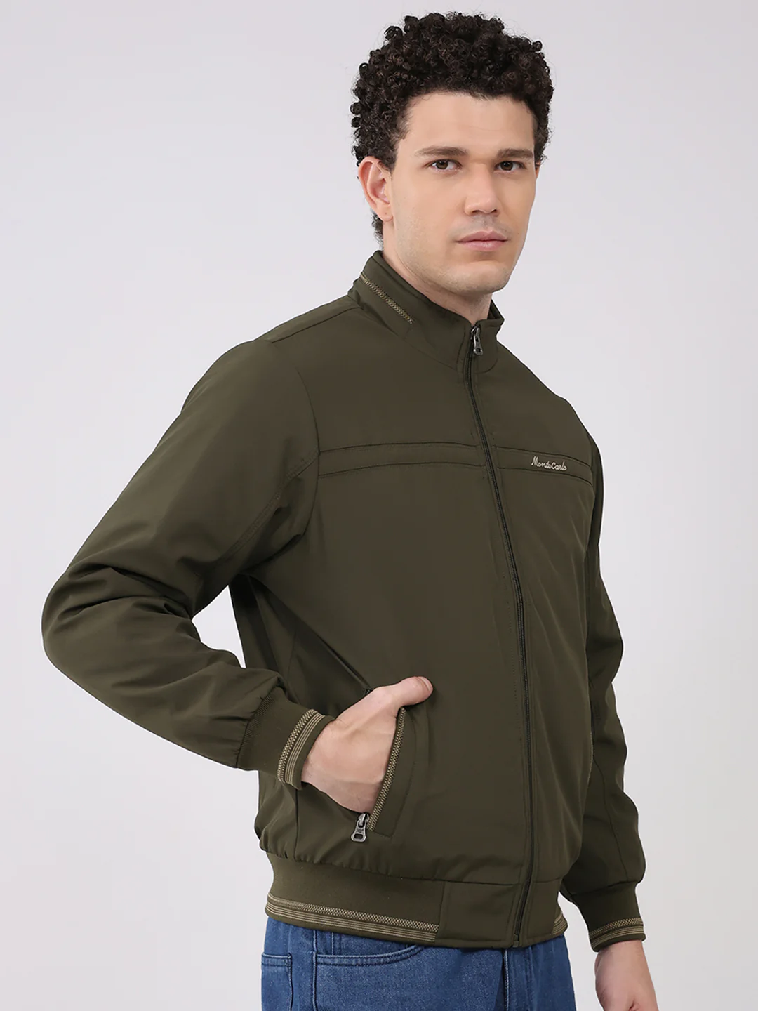 Men Olive Solid Collar Full Sleeve Jacket - Image 4