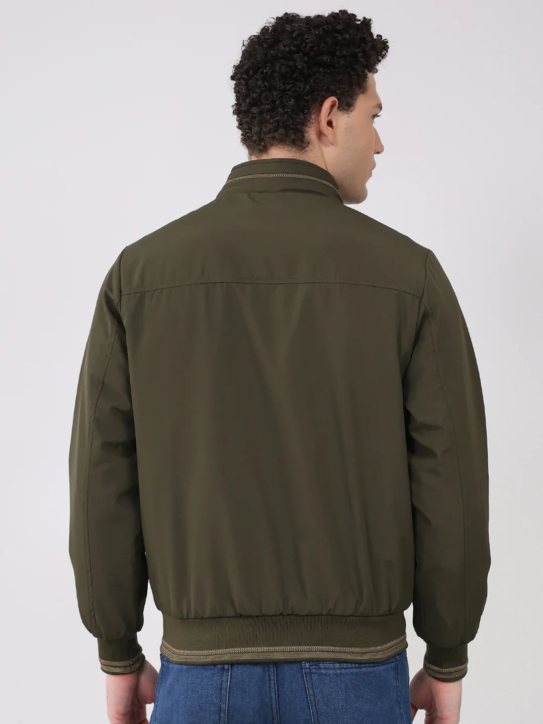 Men Olive Solid Collar Full Sleeve Jacket - Image 5