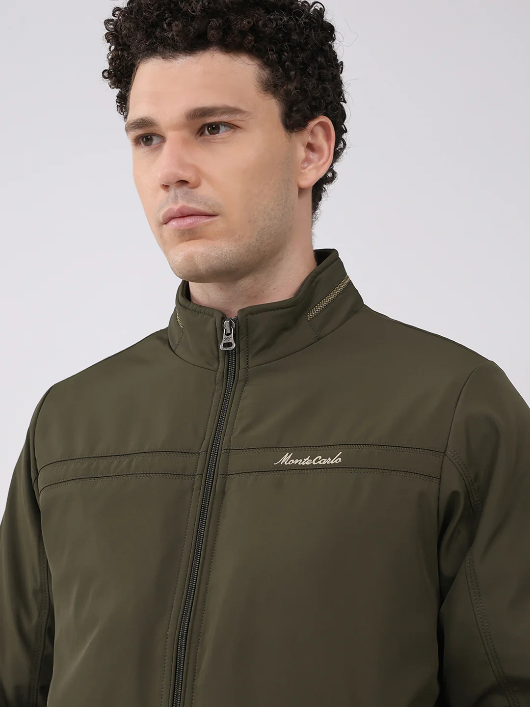 Men Olive Solid Collar Full Sleeve Jacket - Image 6