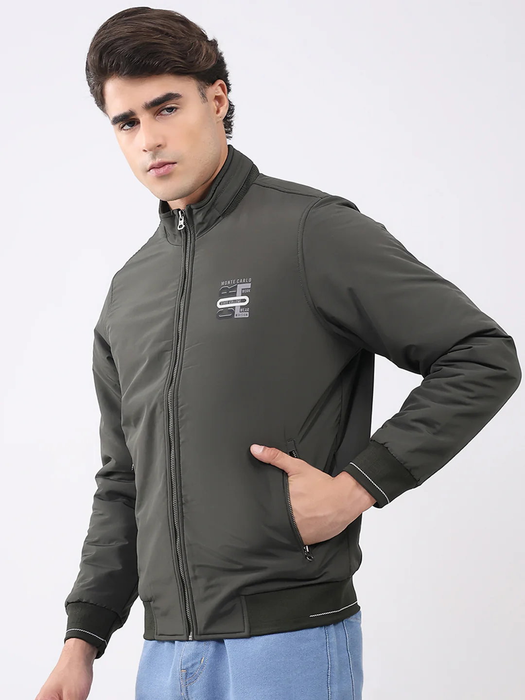 Men Olive Solid Collar Full Sleeve Jacket - Image 3