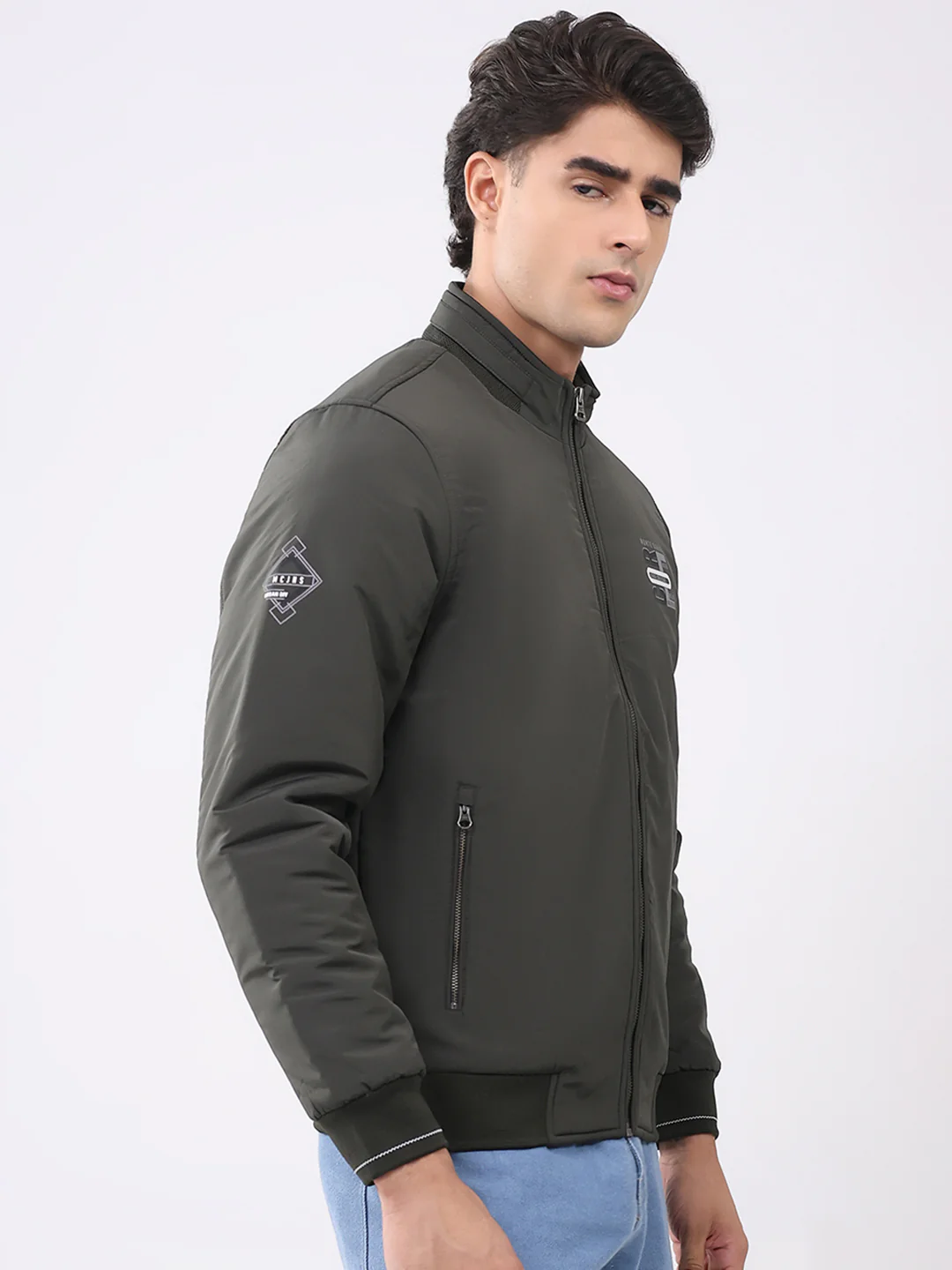 Men Olive Solid Collar Full Sleeve Jacket - Image 4