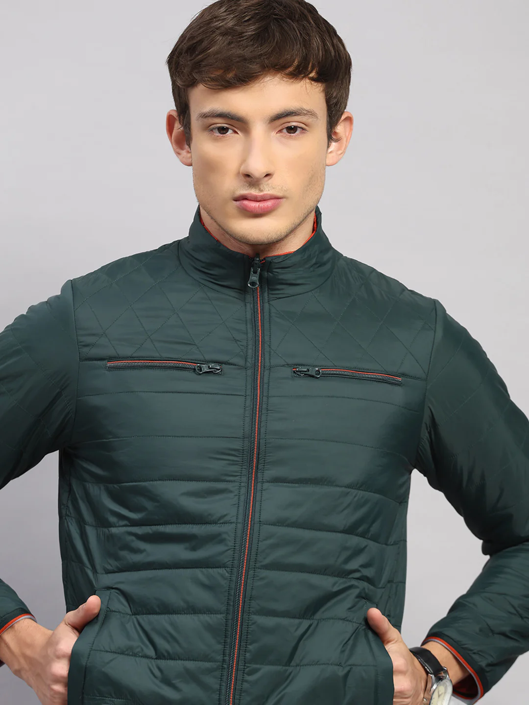 Men Olive Solid Collar Full Sleeve Jacket - Image 10