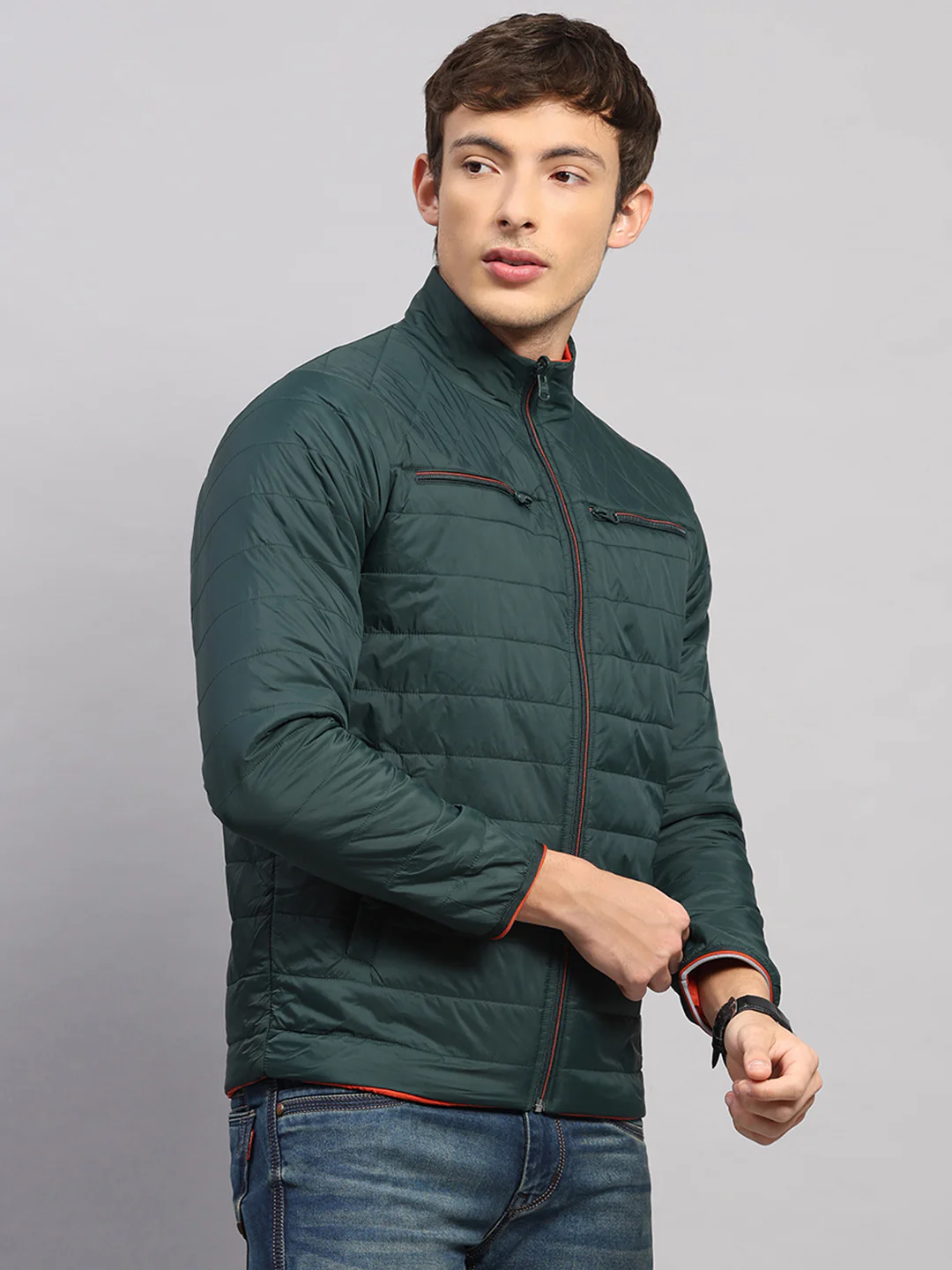 Men Olive Solid Collar Full Sleeve Jacket - Image 4