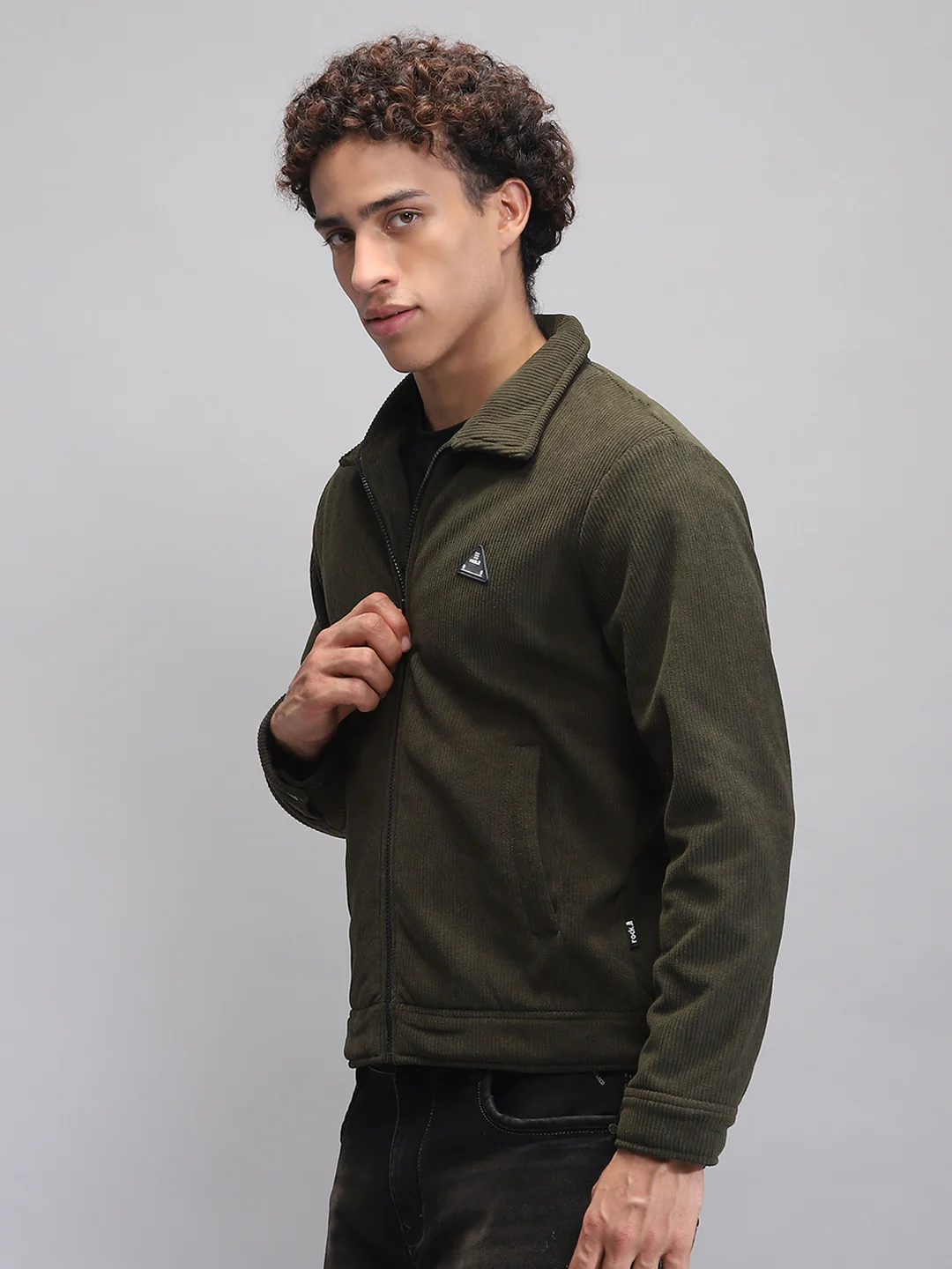 Rock.it Men Olive Solid Collar Full Sleeve Knitted Jacket - Image 3