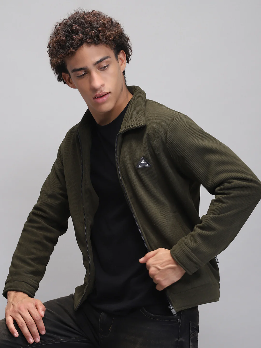 Rock.it Men Olive Solid Collar Full Sleeve Knitted Jacket - Image 6