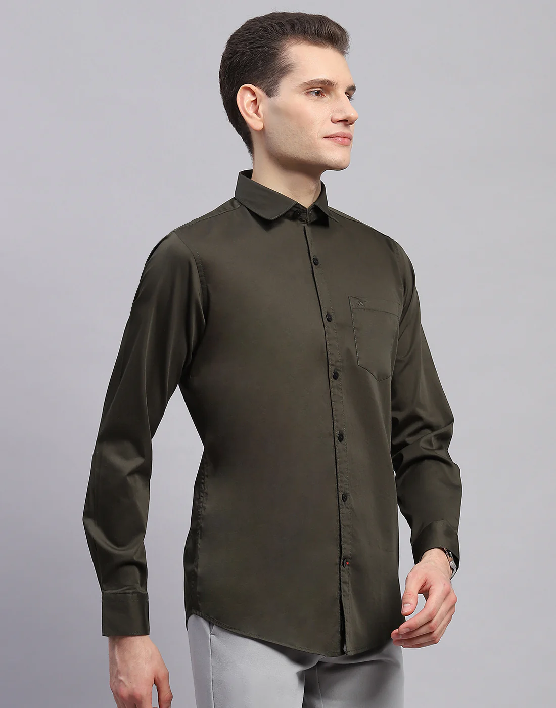 Men Olive Solid Collar Full Sleeve Shirt - Image 4