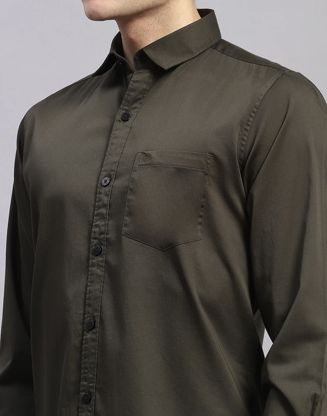 Men Olive Solid Collar Full Sleeve Shirt - Image 6
