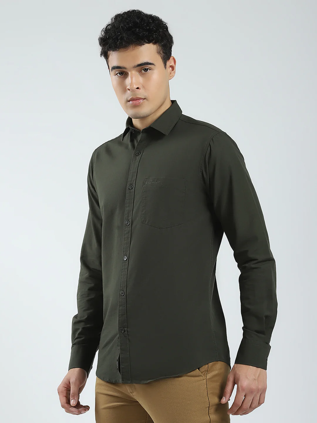 Rock.it Men Olive Solid Collar Full Sleeve Shirt - Image 3
