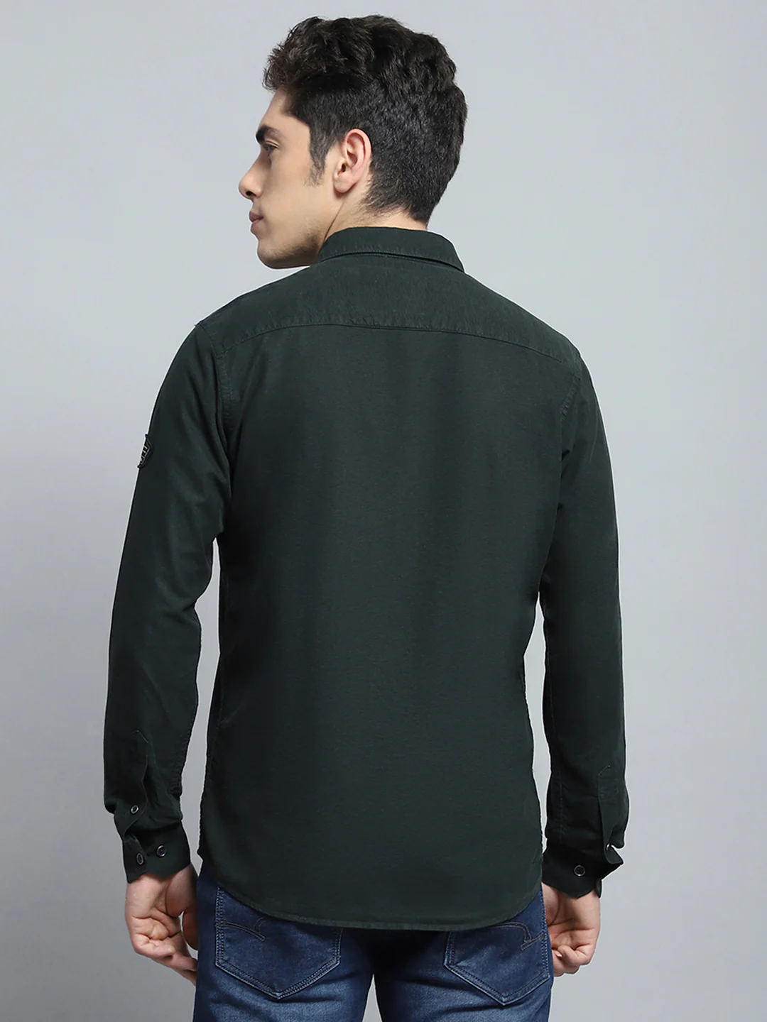 Men Olive Solid Collar Full Sleeve Shirt - Image 5