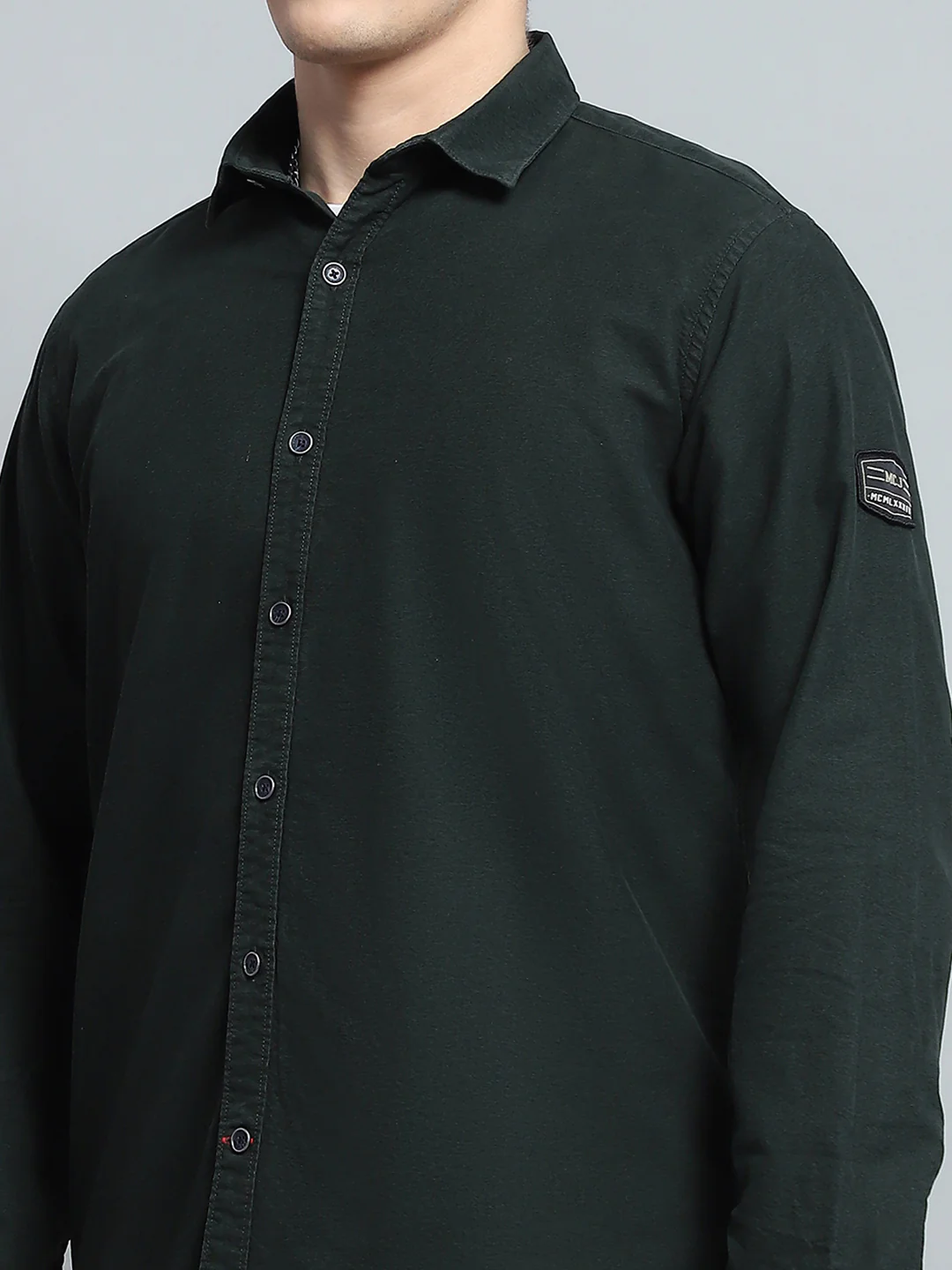 Men Olive Solid Collar Full Sleeve Shirt - Image 6