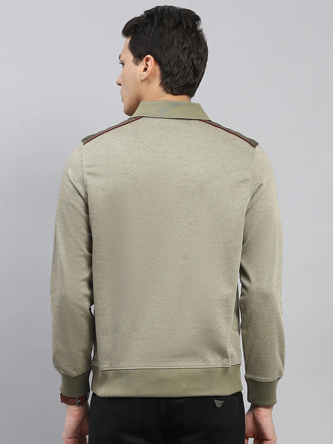 Luxuria Men Olive Solid Collar Full Sleeve Winter T-Shirt - Image 5