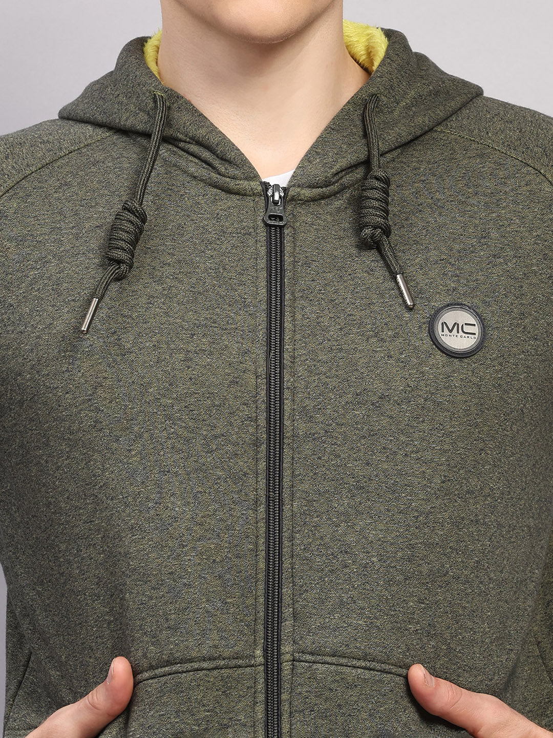 Men Olive Solid Collar Full Sleeve Winter Tracksuit - Image 6