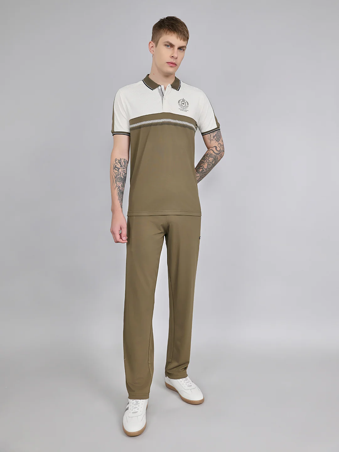 Men Olive Solid Collar Half Sleeve Lower Set