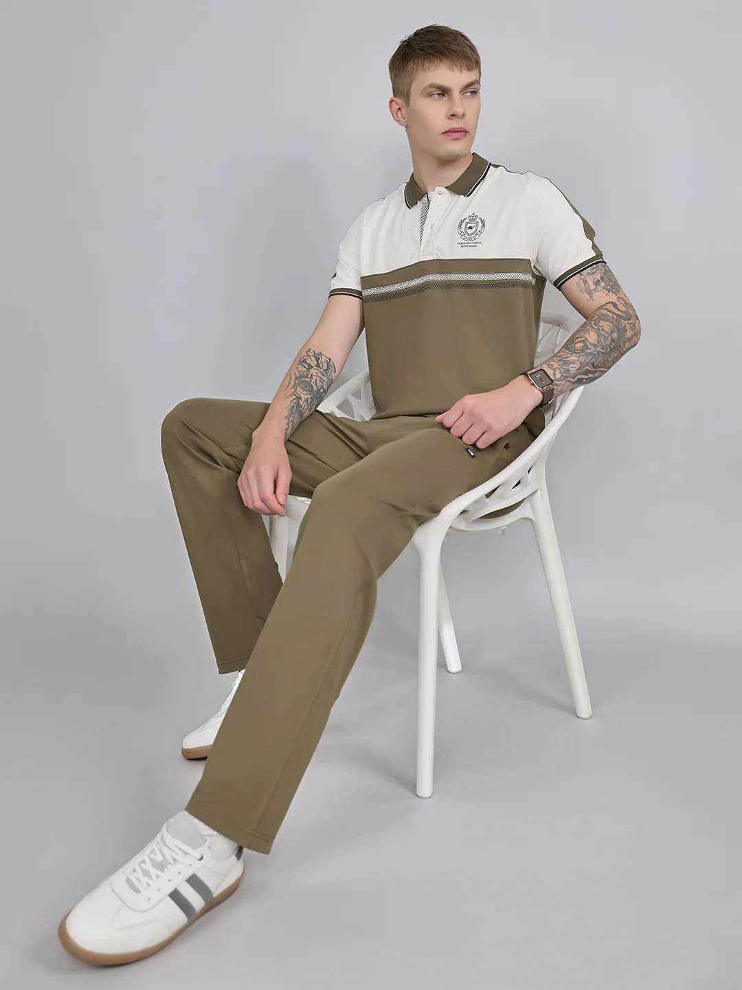 Men Olive Solid Collar Half Sleeve Lower Set - Image 7