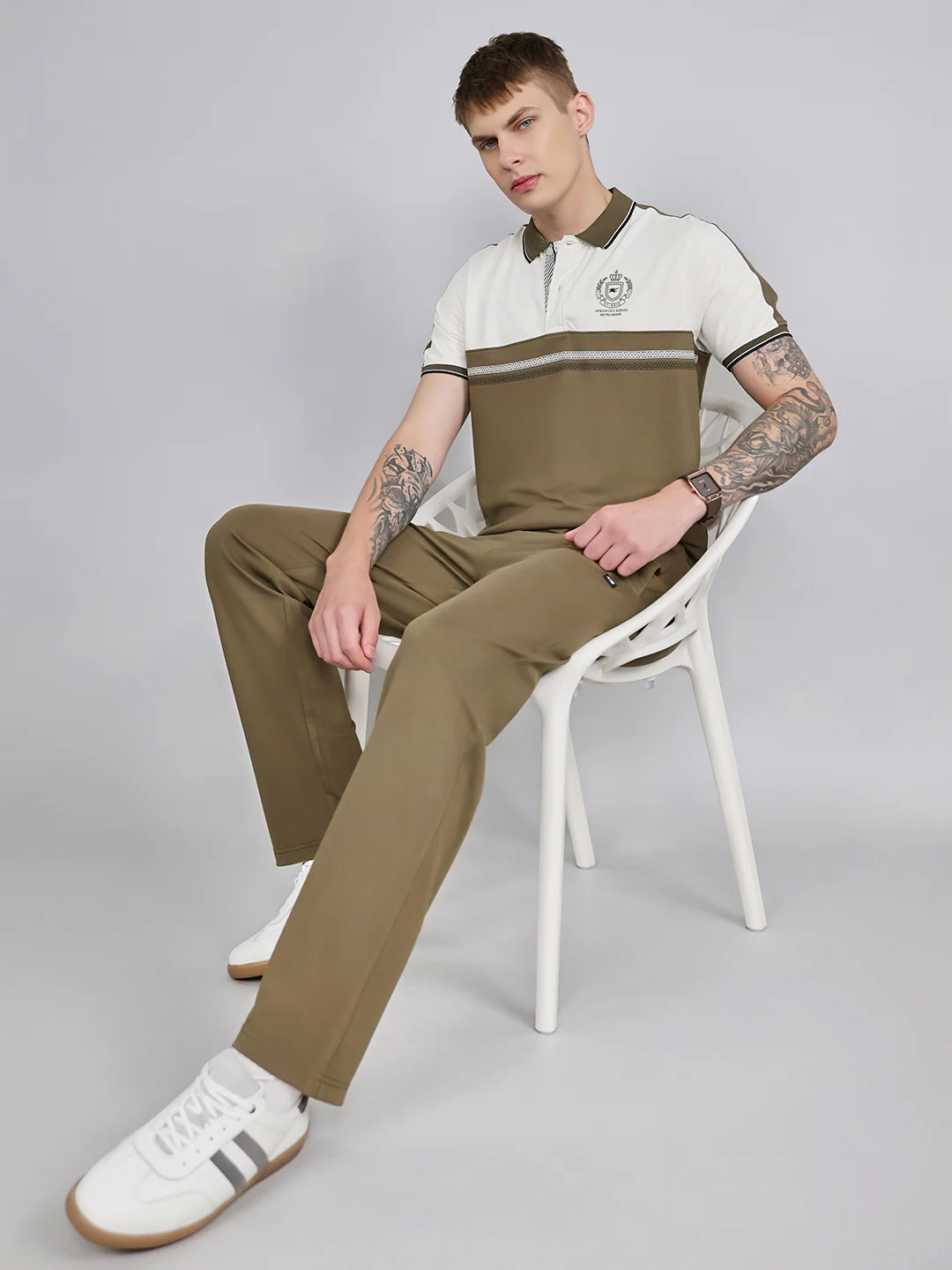 Men Olive Solid Collar Half Sleeve Lower Set - Image 8