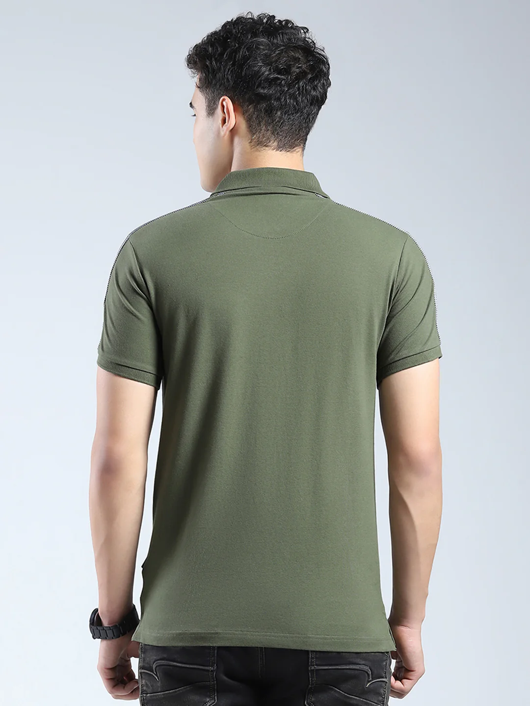 Rock.it Men Olive Solid Collar Half Sleeve T-Shirt - Image 5