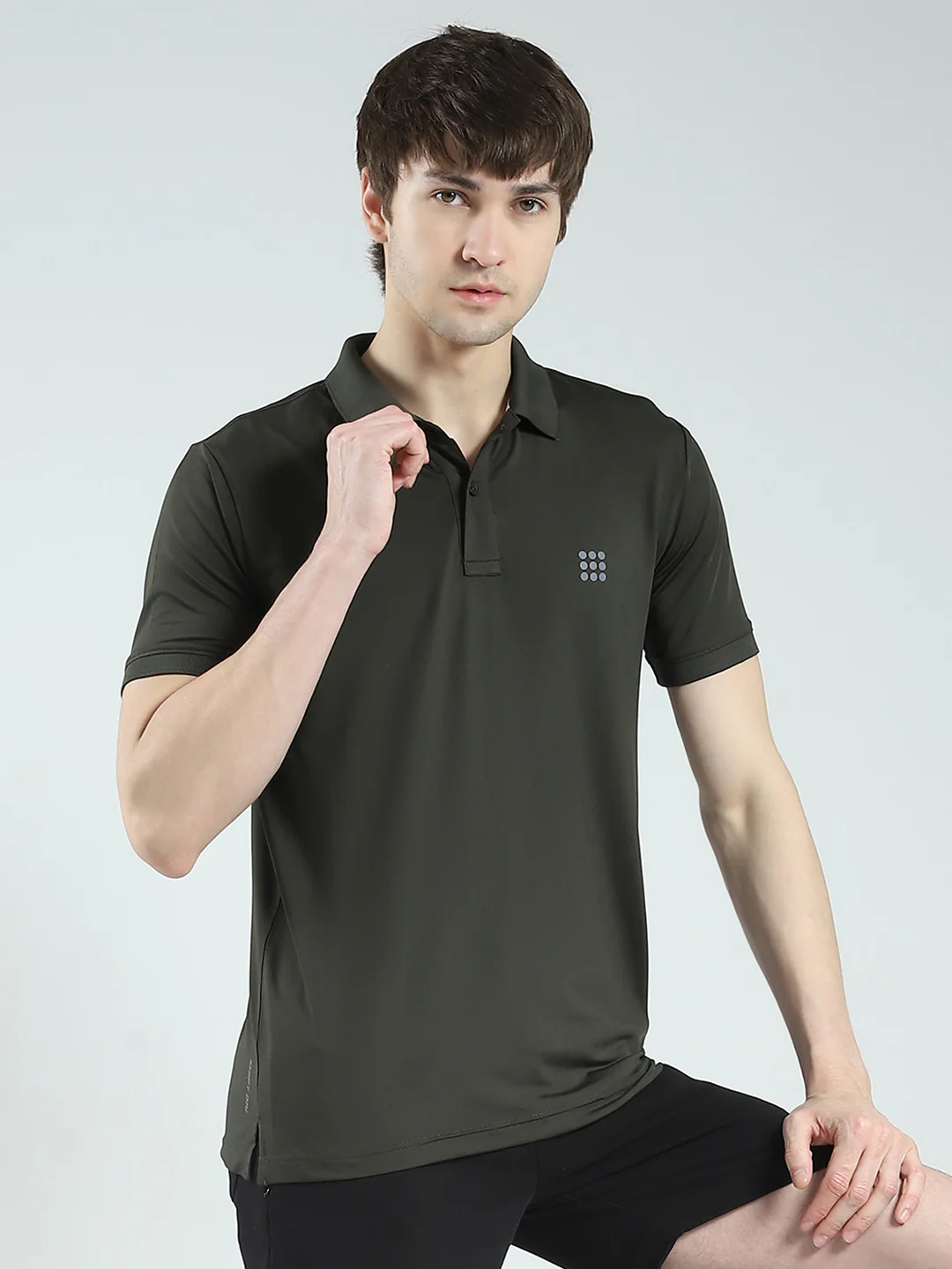 Rock.it Men Olive Solid Collar Half Sleeve T-Shirt - Image 6