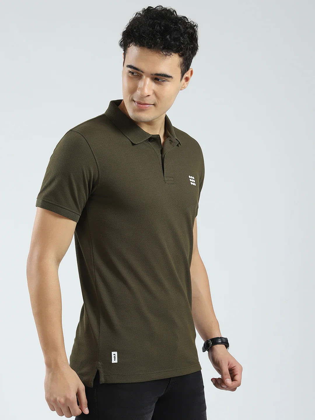 Rock.it Men Olive Solid Collar Half Sleeve T-Shirt - Image 4