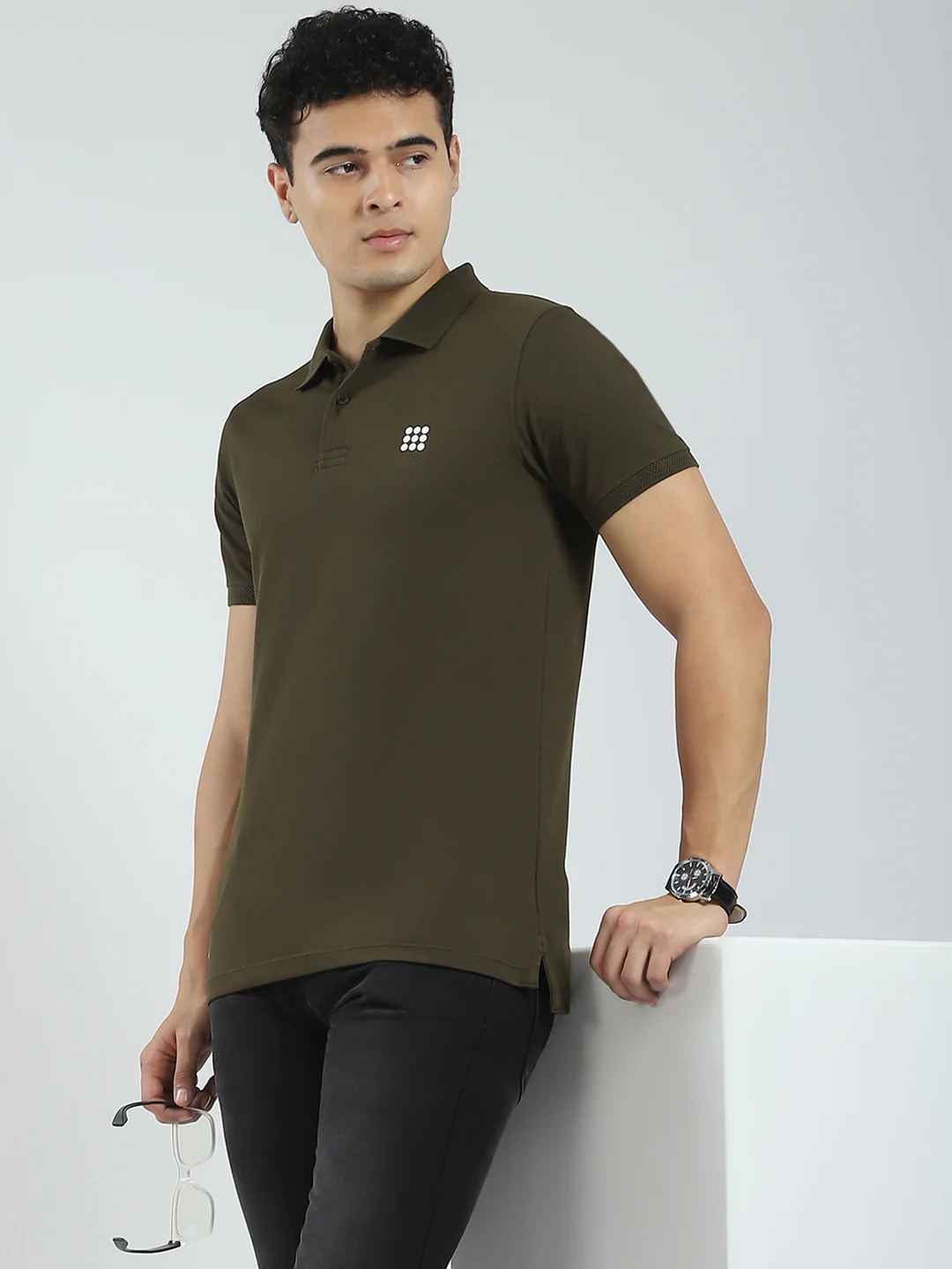 Rock.it Men Olive Solid Collar Half Sleeve T-Shirt - Image 6
