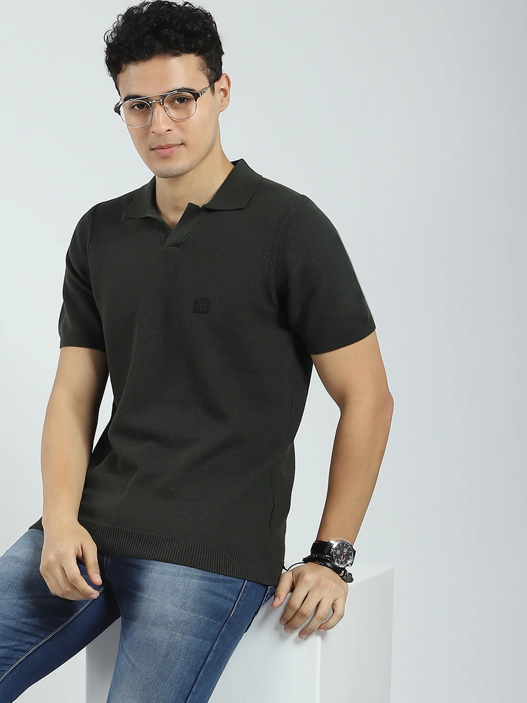 Rock.it Men Olive Solid Collar Half Sleeve T-Shirt - Image 6