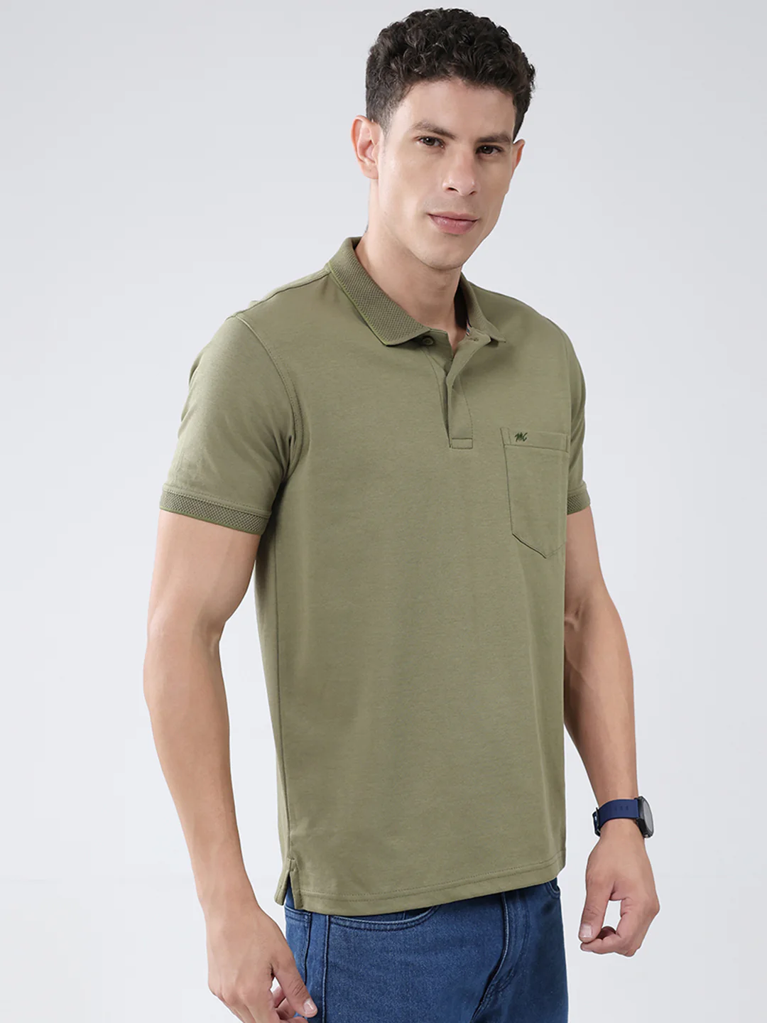 Men Olive Solid Collar Half Sleeve T-Shirt - Image 4