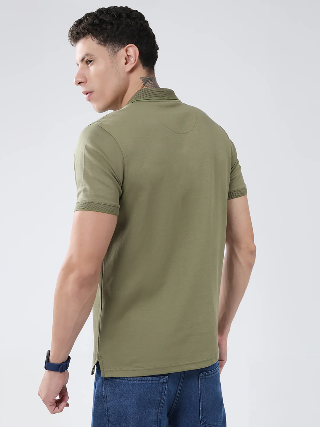 Men Olive Solid Collar Half Sleeve T-Shirt - Image 5