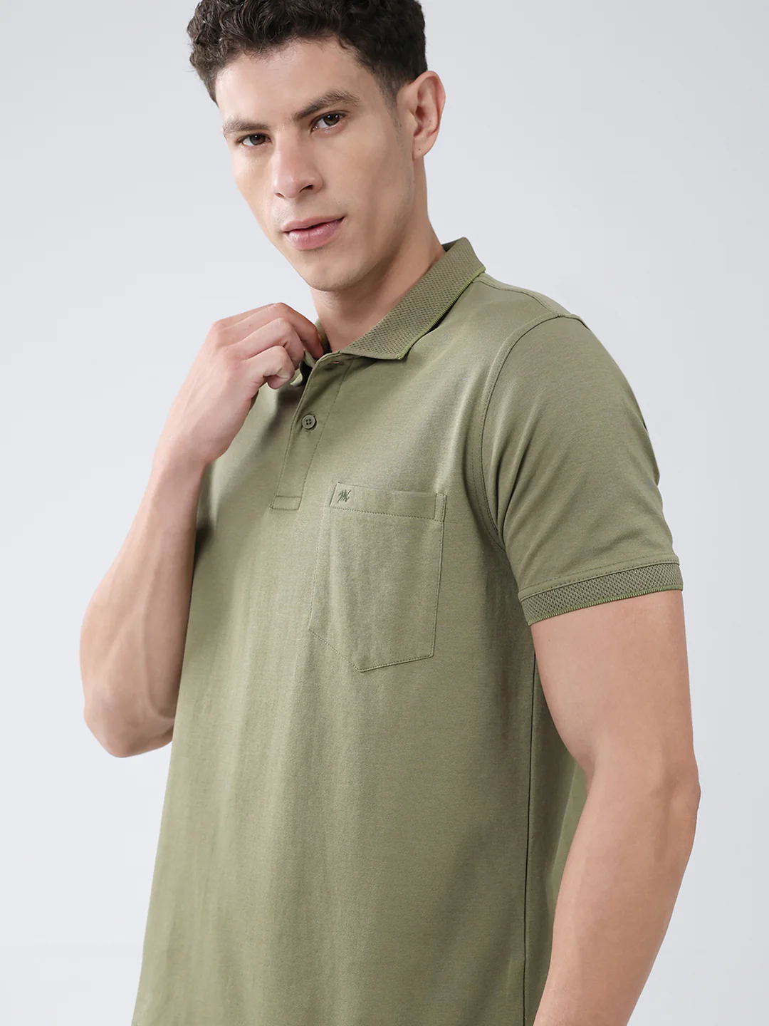 Men Olive Solid Collar Half Sleeve T-Shirt - Image 7