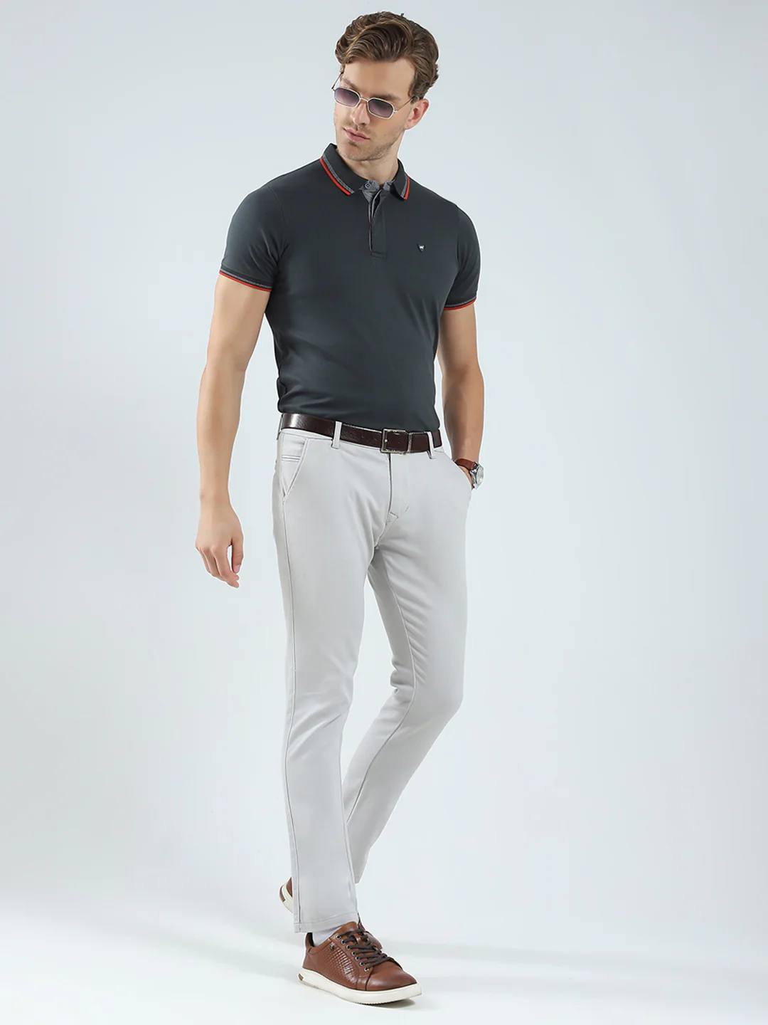 Men Olive Solid Collar Half Sleeve T-Shirt - Image 2