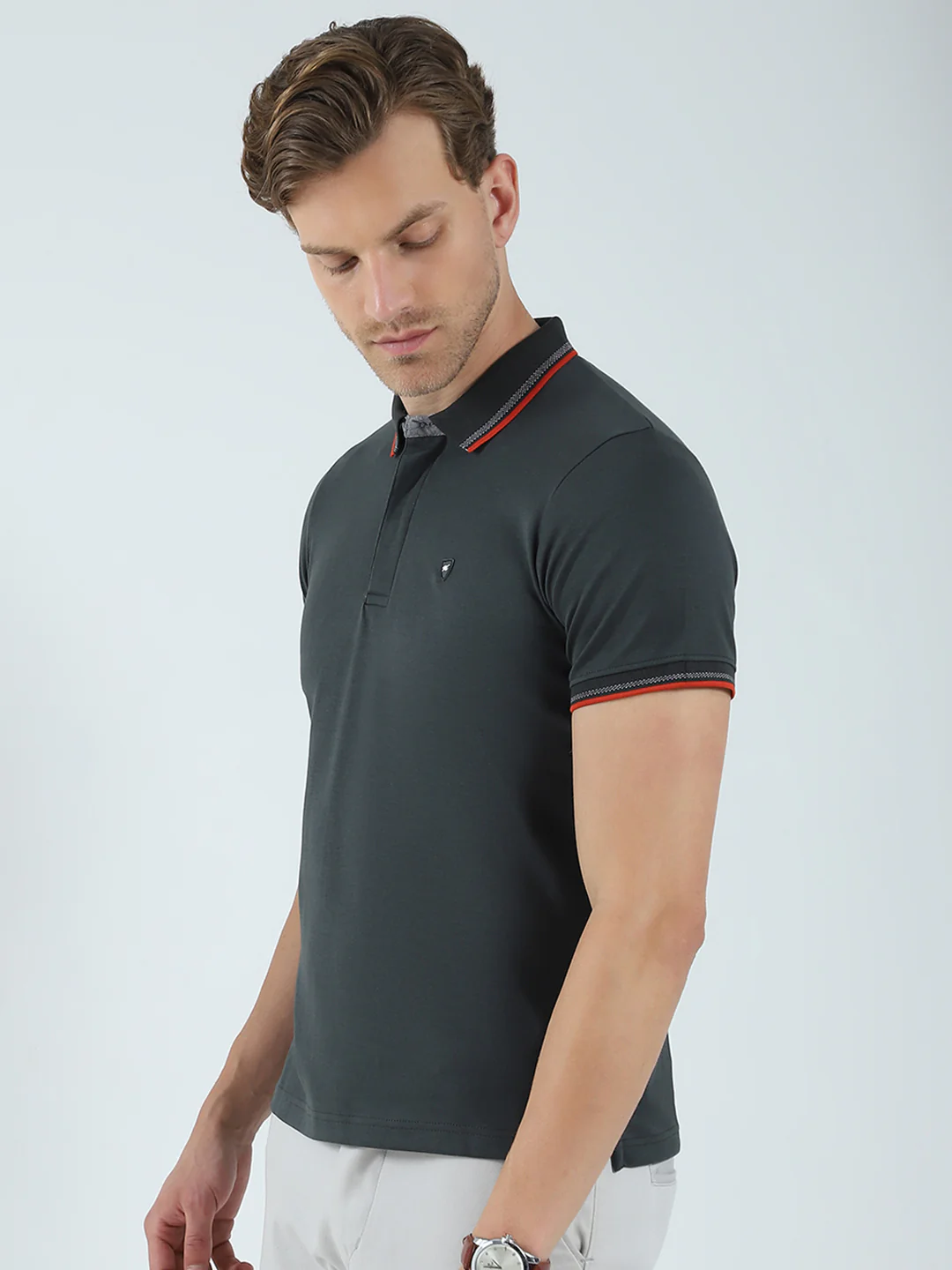 Men Olive Solid Collar Half Sleeve T-Shirt - Image 3
