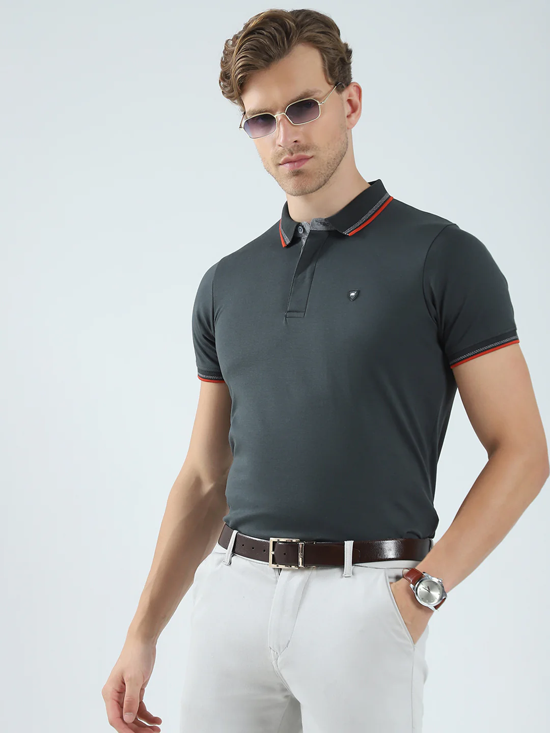 Men Olive Solid Collar Half Sleeve T-Shirt - Image 6