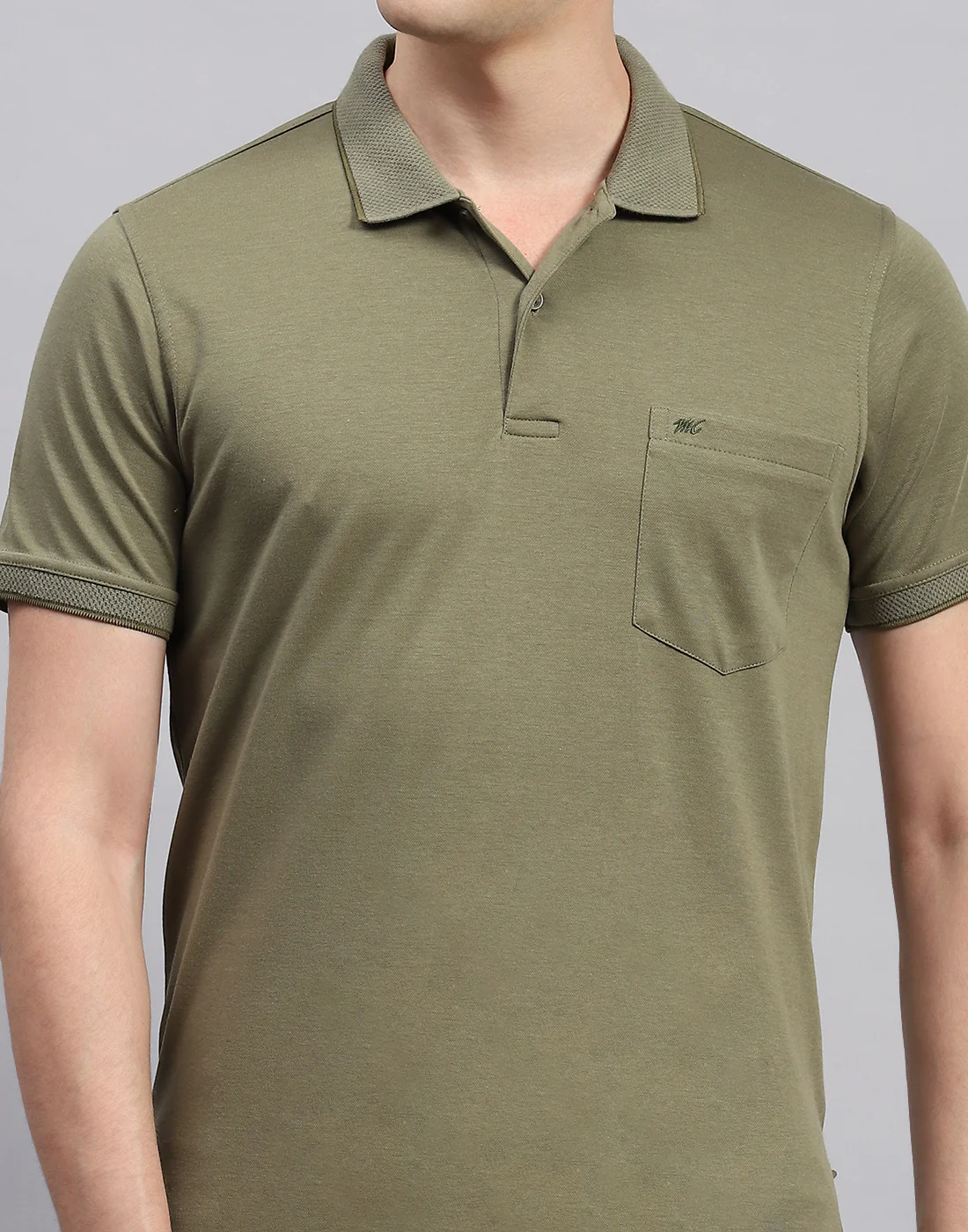 Men Olive Solid Collar Neck Half Sleeve T-Shirt - Image 6
