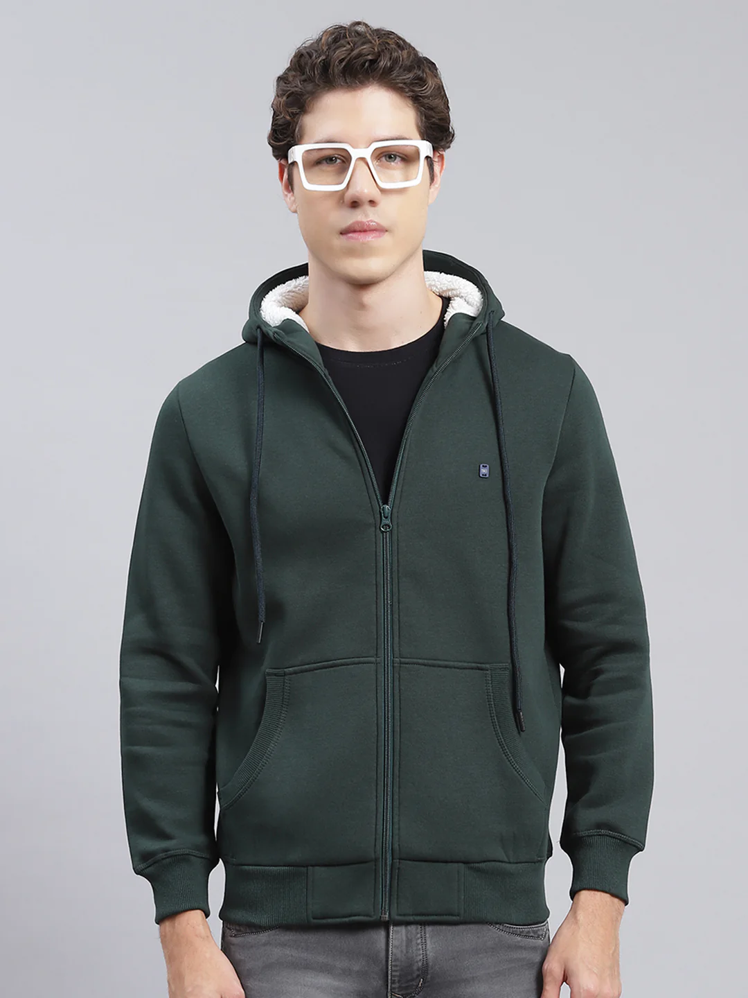 Men Olive Solid Cotton Blend Sweatshirt - Image 2