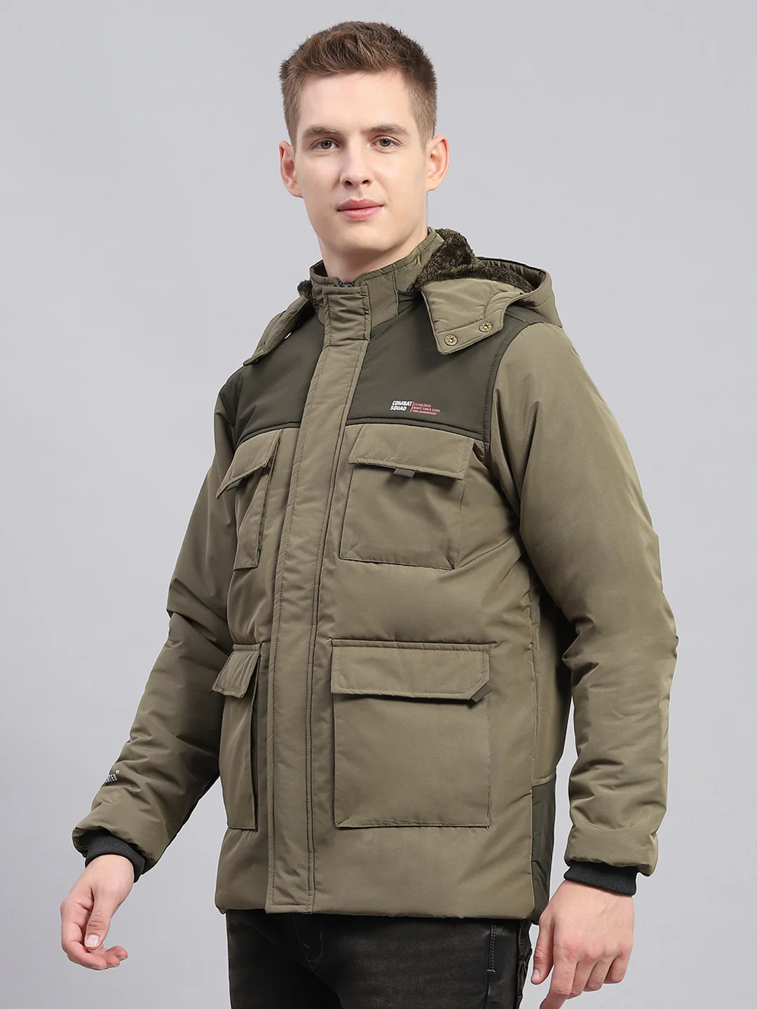 Men Olive Solid Detachable Hood Full Sleeve Jacket - Image 3