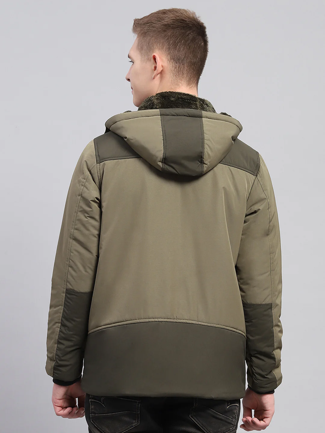 Men Olive Solid Detachable Hood Full Sleeve Jacket - Image 5
