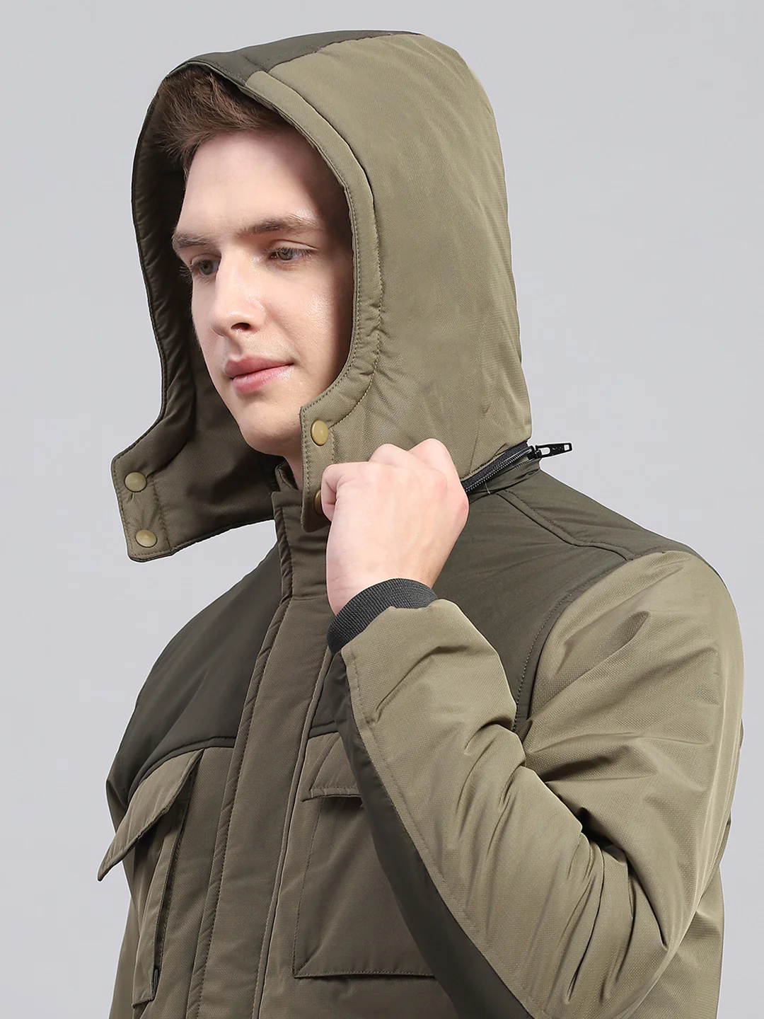 Men Olive Solid Detachable Hood Full Sleeve Jacket - Image 8